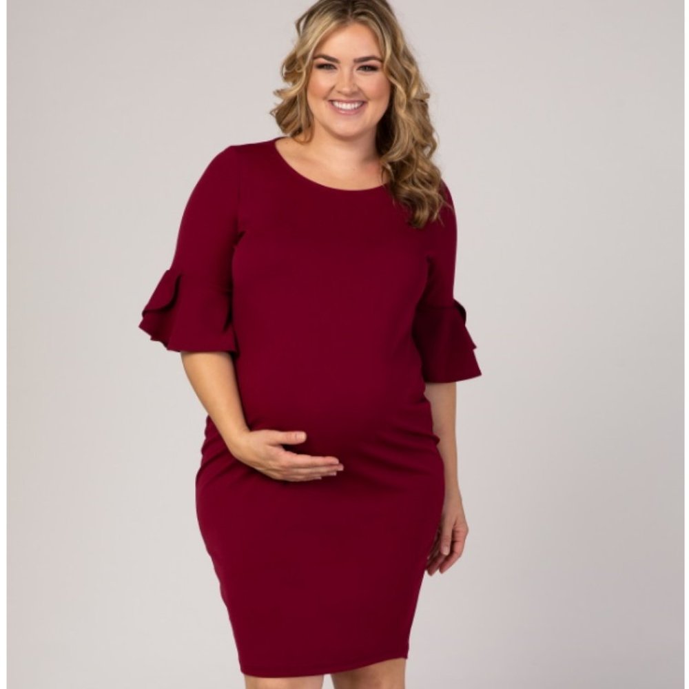 NWT Pinkblush Burgundy Fitted Plus Maternity Dress
